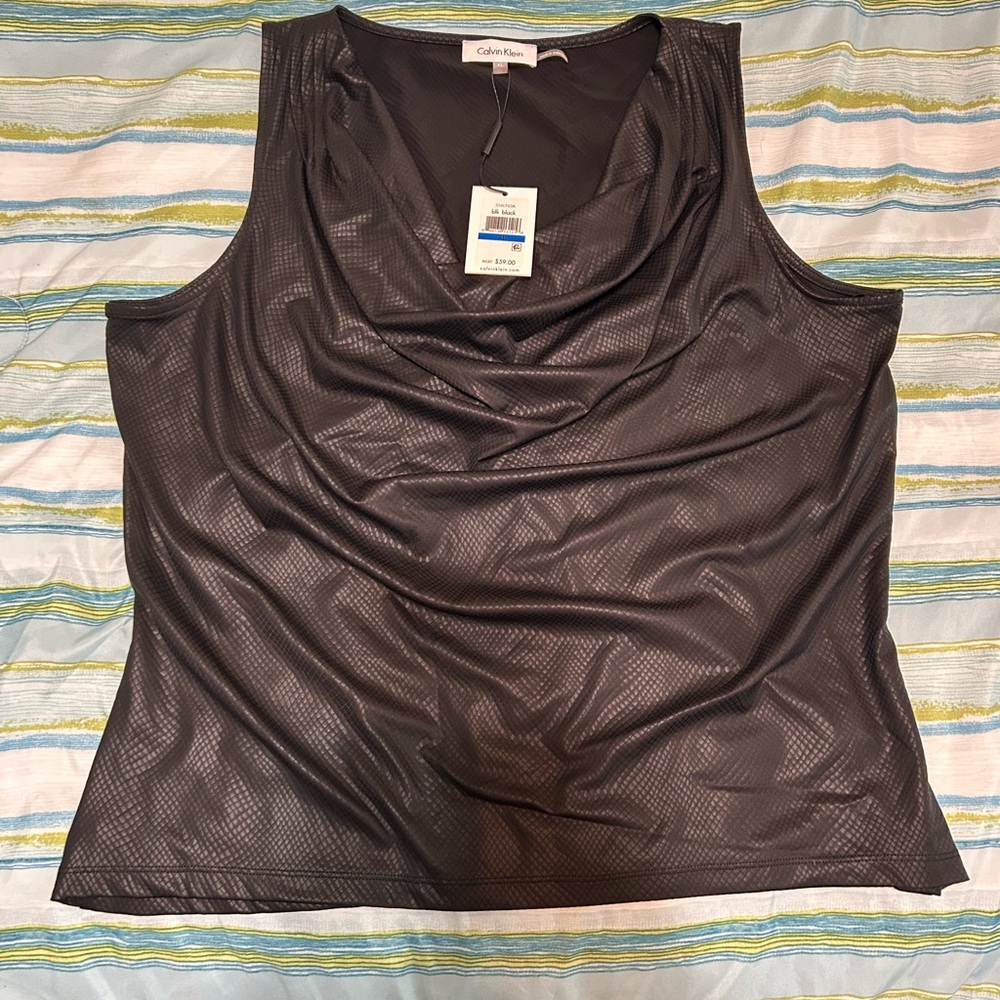 Calvin Klein Charcoal Drape Neck Tank Top